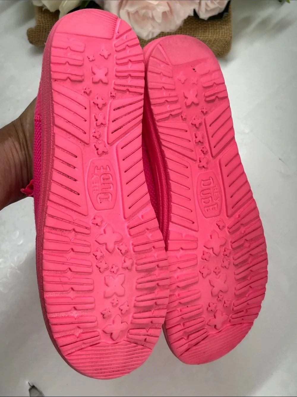 Hey Dude Women's Neon Pink Knit Slip-On Sneakers